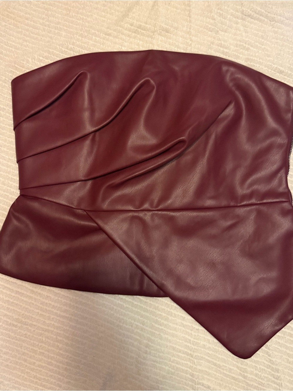 White House Black Market Strapless Faux Leather Bustier Top in Burgundy